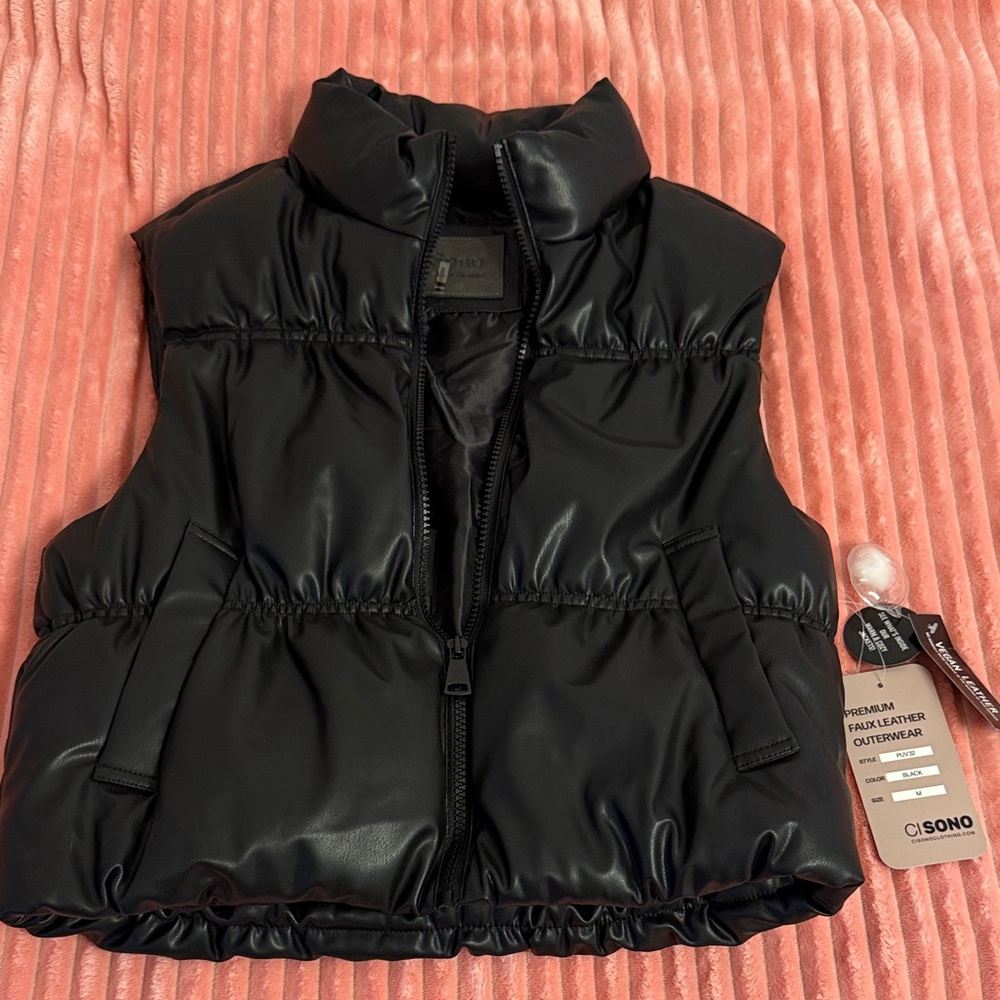 Black Puffer Cropped Vegan Leather
